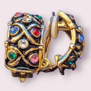 Vintage Half Huggie Colorful Rhinestone Earrings